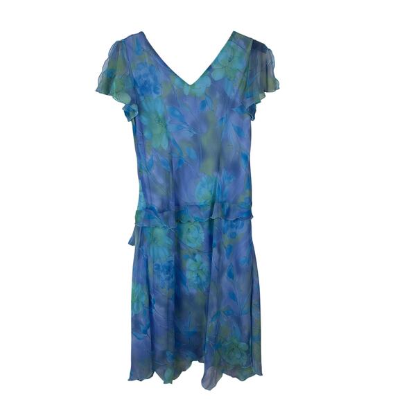 Y2K Fairy Ethereal Midi Dress 14W blue green floral sheer overlay feminine soft - Picture 2 of 10